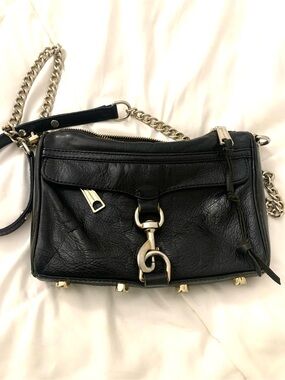 Rebecca Minkoff Black Leather Logo Patch with Printed Lining Crossbody Bag